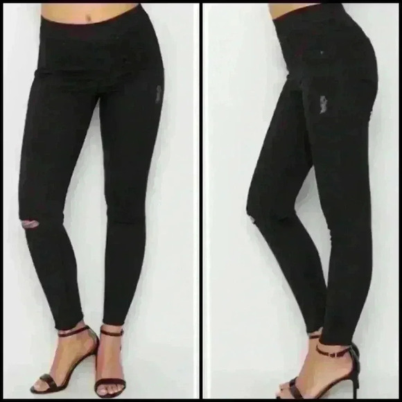 Spanx Vintage Distressed Pull On Tummy Shaping Skinny Jeans Vintage Black Size M - Picture 1 of 12